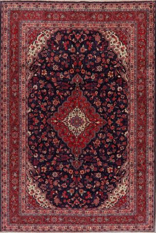 Vintage Floral Shahbaft Hamadan Oriental Area Rug Handmade Navy Blue Carpet 7x10