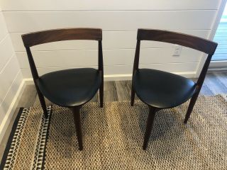 Hans Olsen For Frem Rojle Walnut & Leather Dining Chairs (2).  Danish Mid Century