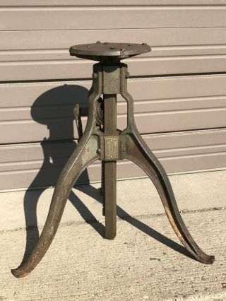 Antique F.  A.  Hardy & Co Opticians Cast Iron Hand Crank Adjustable Table Stand