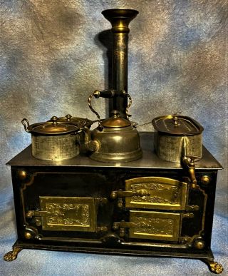 Antique Bing Or Marklin German Tin Toy Stove,  Claw Feet,  Accessories C.  1880