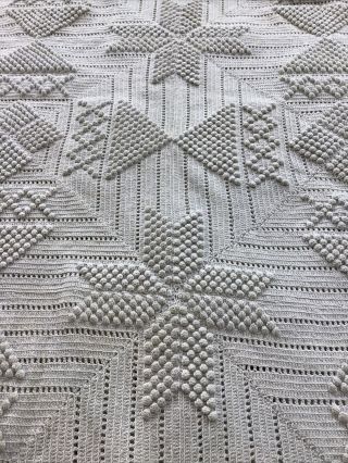 Vintage Off - White Raised Crocheted Bedspread With Fringes 88 X 80”