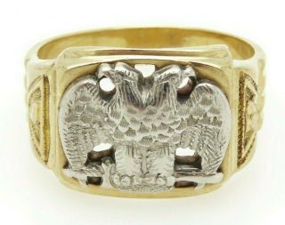 Antique 32nd Degree Masonic Signet Ring Ostby & Barton Solid 10k Gold Palladium