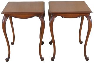 2 Vintage Walnut French Country Side End Accent Tables Provincial Nightstands