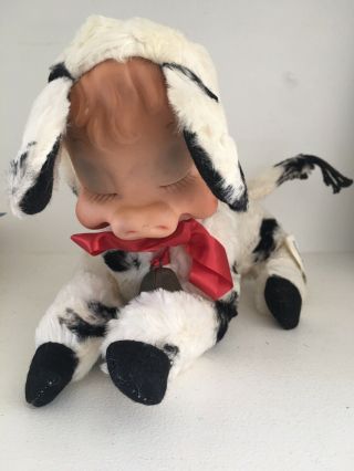 Vtg Star Creations Rushton Rubber Face Plush Spotted Sleeping Cow Stuffed Toy