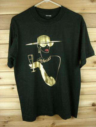 Vtg Black San Francisco California T Shirt M Fancy Lady Champagne Lipstick Gold