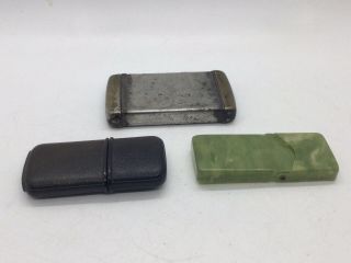 Antique/vintage Pocket Match Safe Holder,  Metal,  Hindged,  Celluoid Flip,  Leather