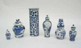 6 Various Chinese Blue & White Export Porcelain Vases 18th/19th Century.  A/f.