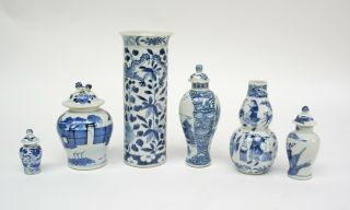6 VARIOUS CHINESE BLUE & WHITE EXPORT PORCELAIN VASES 18th/19th century.  a/f. 2