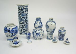 6 VARIOUS CHINESE BLUE & WHITE EXPORT PORCELAIN VASES 18th/19th century.  a/f. 3