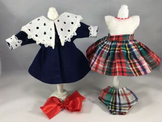 Vintage Vogue Tag Ginny Navy Coat & Plaid Dress Outfit W - Panties & Bow (no Doll)