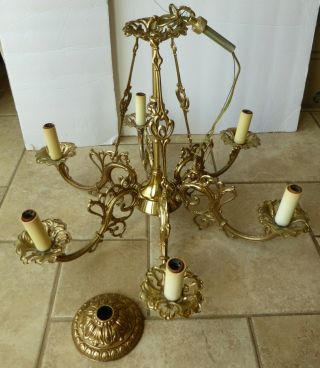 Antique Vtg.  Gold Brass,  Bronze,  6 Arm Ceiling Light Chandeliar For Cheryl Only