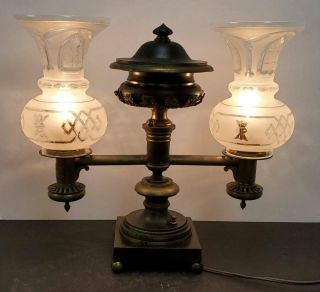 Antique 19th C.  Gilt & Patinated Bronze Argand Oil Lamp,  Messenger & Sons