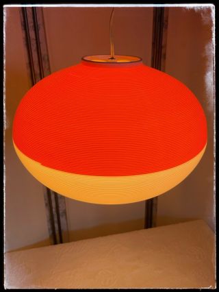 Vintage 50s/60s Mcm Heifetz Rotaflex Teak Swing Arm Orange & White Hanging Lamp