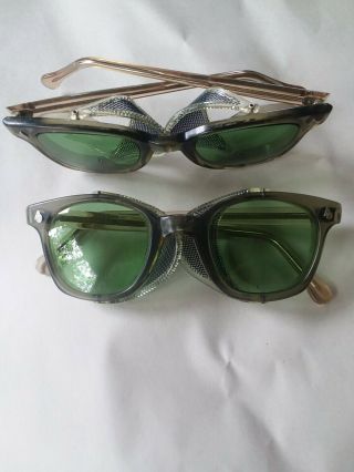 2 Vintage Ao American Optical Safety Glasses W/screen Side Shields Steampunk
