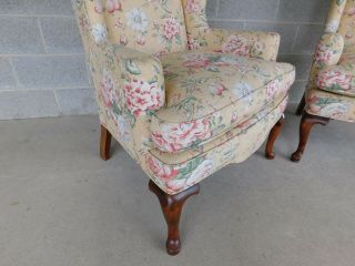 Ethan Allen Queen Anne Style Wing Back Chairs - a Pair 5