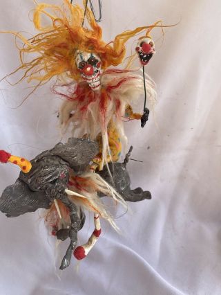 Handmade Creepy Halloween Circus Clown Riding Wrinkled Elephant With Clown Spook