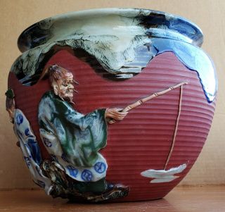 Sumidagawa Pot Jardiniere Antique Japanese Pottery Sumida Gawa Elders Signed