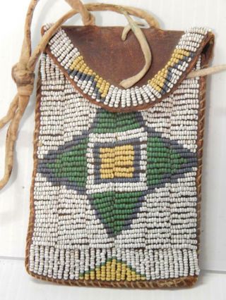 Antique Vintage Strike A Light Pouch Bag C1860 - 1890s Plains Sioux Indian Beaded