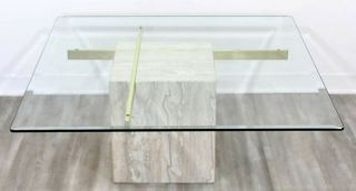 Mid - Century Modern Travertine Coffee Table By Artedi With Heavy Thick Glass Top