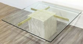 Mid - Century Modern Travertine Coffee Table by Artedi with Heavy Thick Glass Top 2