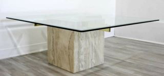 Mid - Century Modern Travertine Coffee Table by Artedi with Heavy Thick Glass Top 3