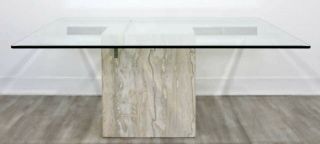 Mid - Century Modern Travertine Coffee Table by Artedi with Heavy Thick Glass Top 6