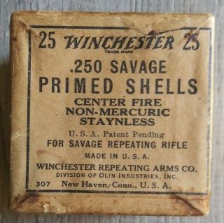 Antique Winchester.  250 Savage Rifle Cartridges,  Ammo Box,  (empty) Rare