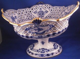 Antique 19thc Meissen Porcelain Blue Onion Reticulated Basket Porzellan Korb