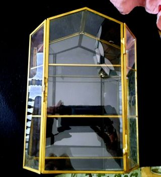 Vintage Glass And Brass Curio Cabinet Display Case Table Top Or Wall Hanging