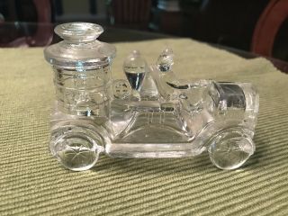 Antique Vintage Clear Glass Fire Truck Candy Container Usa