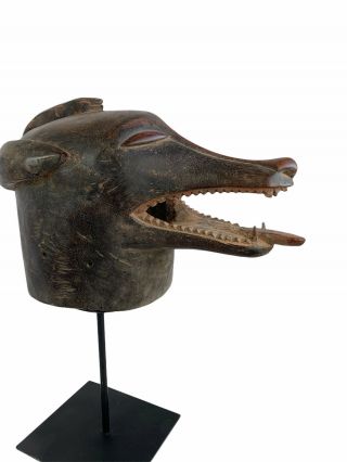 Senufo Helmet Mask With Stand,  African Hyena Mask,  Weight 20 Pounds