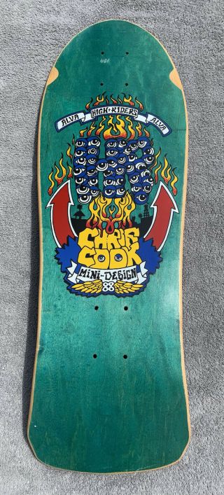 Chris Cook Mini By Alva Skateboards 1980’s Vintage Nos,  Og Green Stain