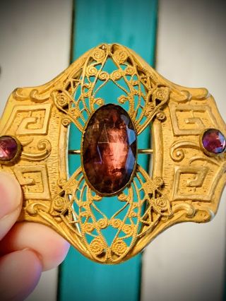 Antique Art Nouveau Amethyst Purple Filigree Sash Pin Brooch 1800’s C Clasp 142