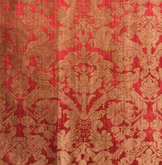 Great Vintage Antique 18th C.  Silk Brocatelle Lampas Fabric : 26 ",  Birds Of Prey