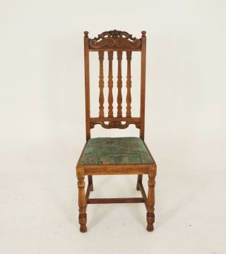 4 Antique Carved Oak Dining Chairs,  High Back Kitchen Chair,  Scotland 1920 B2346 2