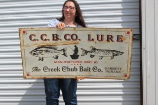 Large Vintage The Creek Chub Bait Co.  Fishing Lure Gas Oil 41 " Metal Sign