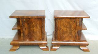 Pair Art Deco Walnut Bedside Cabinets,  Tables.  1920s Vintage Antique Nightstands