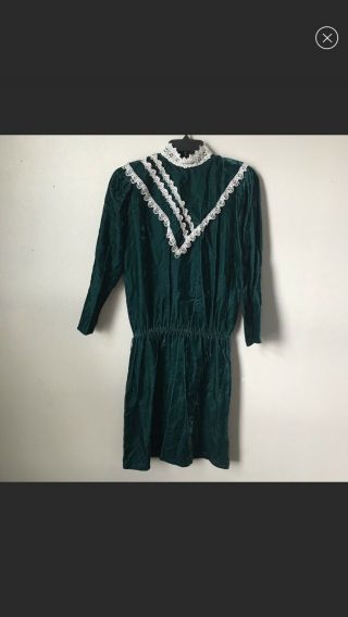 Vintage Gunne Sax Green Velvet And Cream Lace Midi Dress