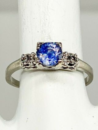 Antique 1920s $4000 1.  25ct Natural Ceylon Blue Sapphire Diamond Platinum Ring