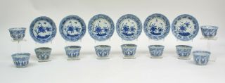10 Chinese Blue/white Export Porcelain Tea Bowls,  6 Saucers Kangxi Mark C.  1800