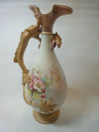 Scarce Antique Doulton Burlsem Hand - Painted Dragon Handle Vase,  12 In.