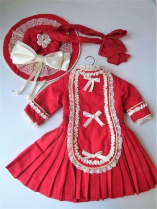 Drop Waist Red Doll Dress Hat For 18 " 19 " 20 " 21 " French Bru Jne German Steiner