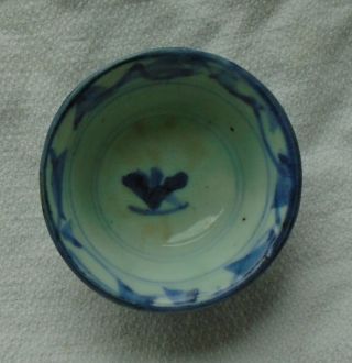 Antique Ming Or Qing Blue And White Chinese Ceramic Wine Bowl Common Kiln