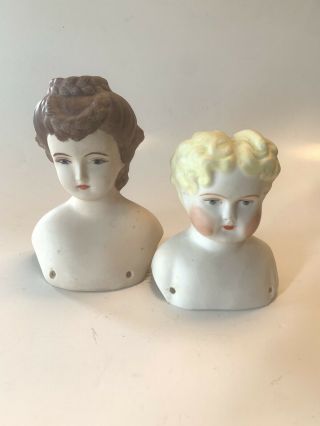 2 Vintage 1950’s Signed Art Porcelain Girl Doll Heads And Shoulders