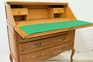 Antique French Oak Louis Xvi Highly Carved Drop Front Secretary Desk