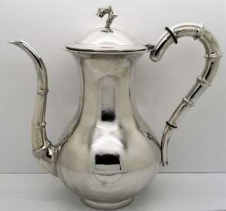 Chinese Export Solid Silver Coffee Pot.  Bamboo.  Lainchang C.  1920.  688gm
