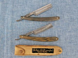 2 Antique Vintage German Steel Straight Shaving Razors Weidenmiller Boehler Romo