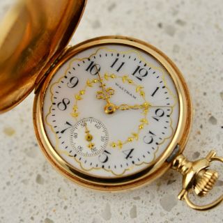 Antique C.  1890 Waltham 14k yellow gold diamond set full - hunter pocket watch 3