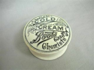 Antique Boots Cash Chemists Cold Cream Ironstone Crock Pot & Cover England Old