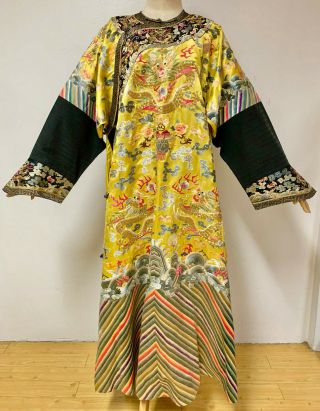 Antique Vintage Chinese Hand Embroidered Mandarin Jacket Robe Dress Coat China